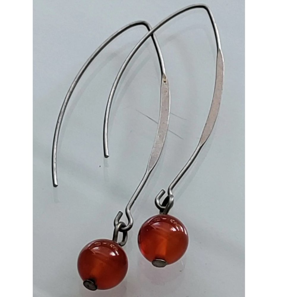 Vintage Carnelian Silver Toned Dangle Earrings